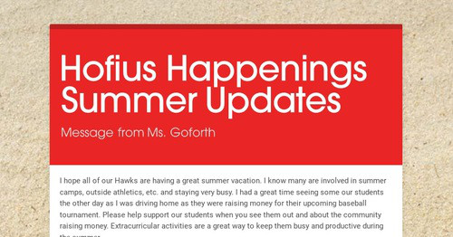 Hofius Happenings Summer Updates
