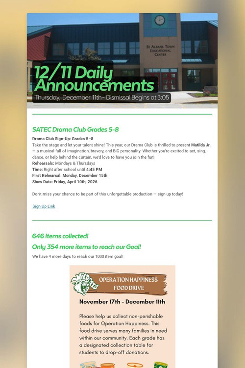 12/11 Daily Announcements