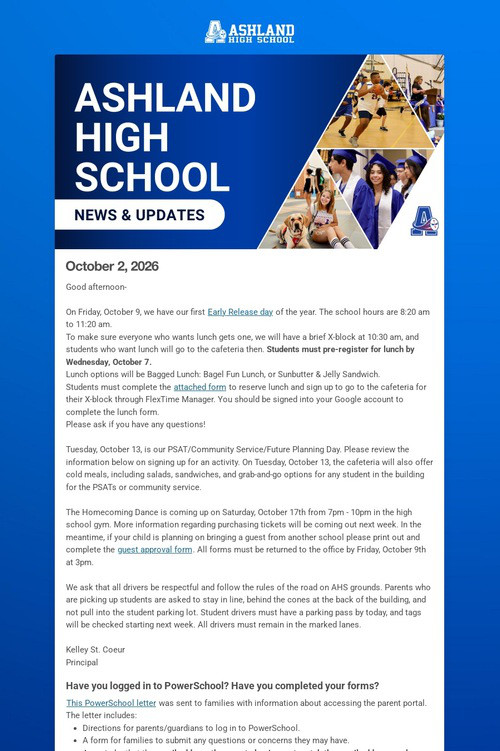 Ashland High School Weekly Update