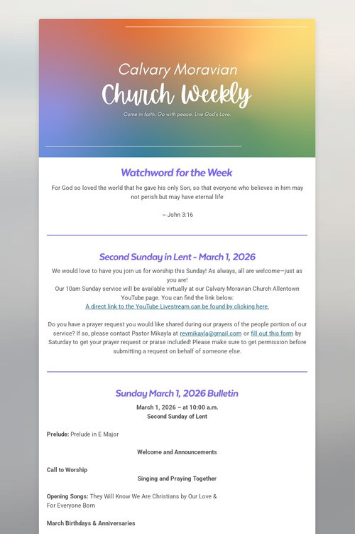 Calvary Moravian Church Weekly