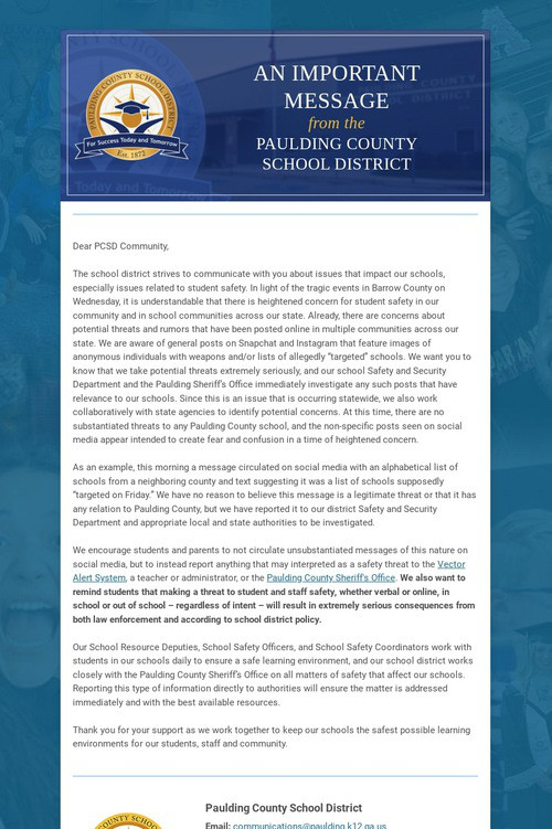 Important Message from PCSD