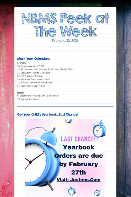 NBMS Peek at The Week