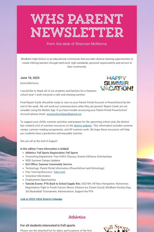 WHS Parent Newsletter